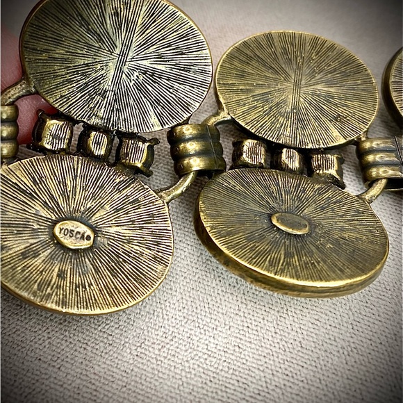 Vintage Gerard Yosca brass Tone Lucite Cabochons with crystals 6 panel Bracelet - Picture 6 of 8